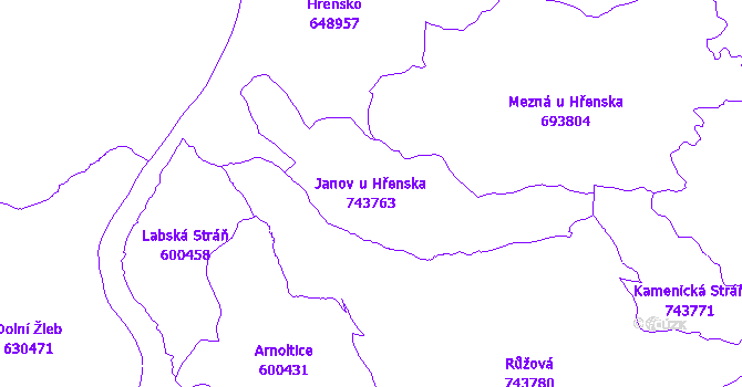 Katastrální mapa Janov u Hřenska - přehledová mapa katastrálního území