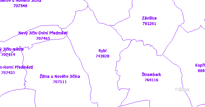 Katastrální mapa Rybí - přehledová mapa katastrálního území