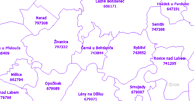 Katastrální mapa Černá u Bohdanče - přehledová mapa katastrálního území