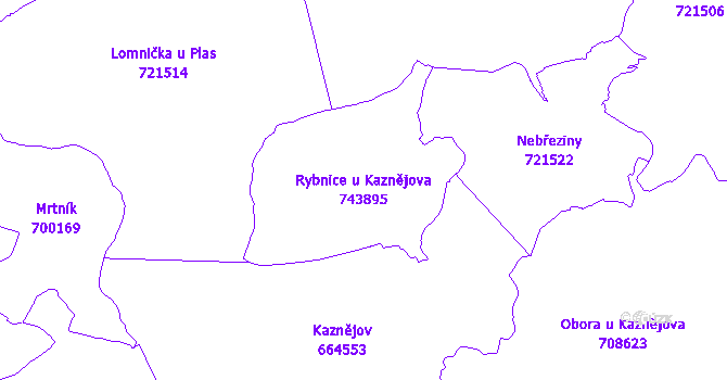 Katastrální mapa Rybnice u Kaznějova - přehledová mapa katastrálního území