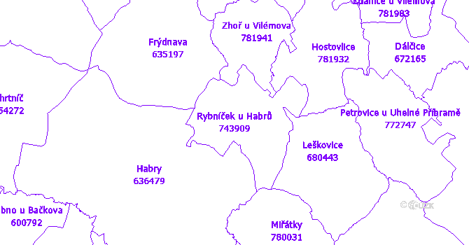 Katastrální mapa Rybníček u Habrů - přehledová mapa katastrálního území
