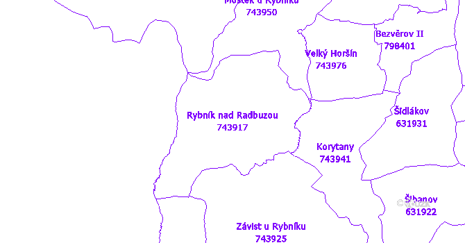 Katastrální mapa Rybník nad Radbuzou - přehledová mapa katastrálního území