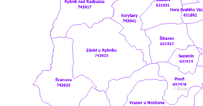 Katastrální mapa Závist u Rybníku - přehledová mapa katastrálního území