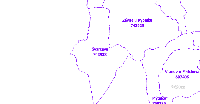 Katastrální mapa Švarcava - přehledová mapa katastrálního území