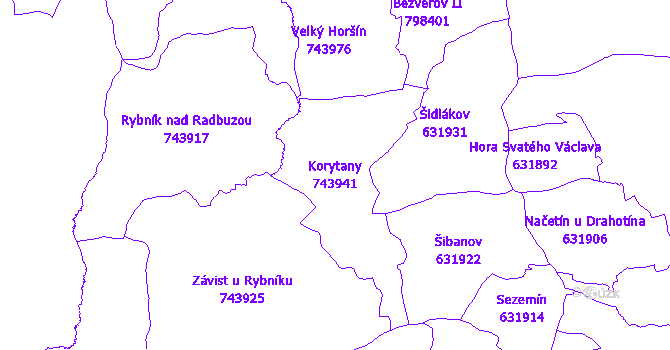 Katastrální mapa Korytany