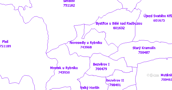 Katastrální mapa Novosedly u Rybníku - přehledová mapa katastrálního území