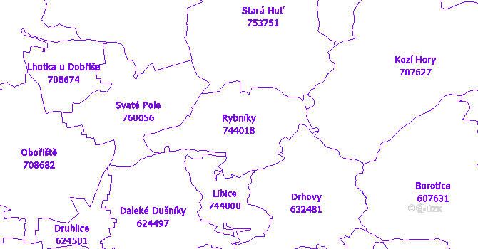 Katastrální mapa Rybníky - přehledová mapa katastrálního území