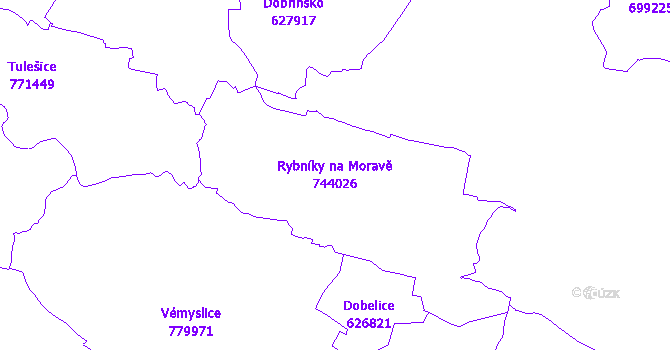 Katastrální mapa Rybníky na Moravě - přehledová mapa katastrálního území