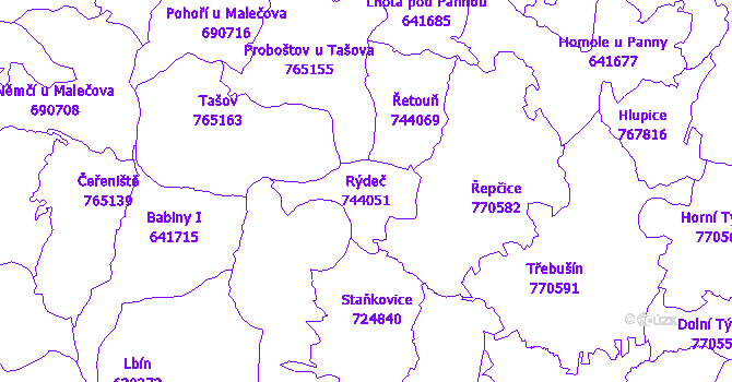 Katastrální mapa Rýdeč - přehledová mapa katastrálního území