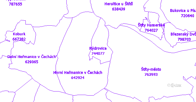Katastrální mapa Rýdrovice - přehledová mapa katastrálního území