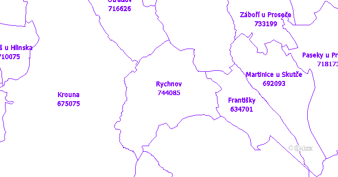 Katastrální mapa Rychnov - přehledová mapa katastrálního území