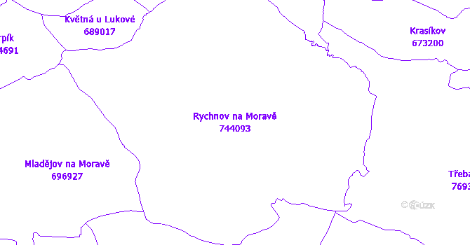 Katastrální mapa Rychnov na Moravě - přehledová mapa katastrálního území