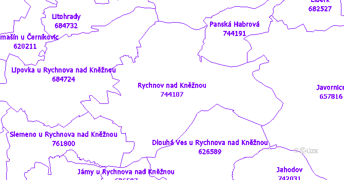 Katastrální mapa Rychnov nad Kněžnou - přehledová mapa katastrálního území