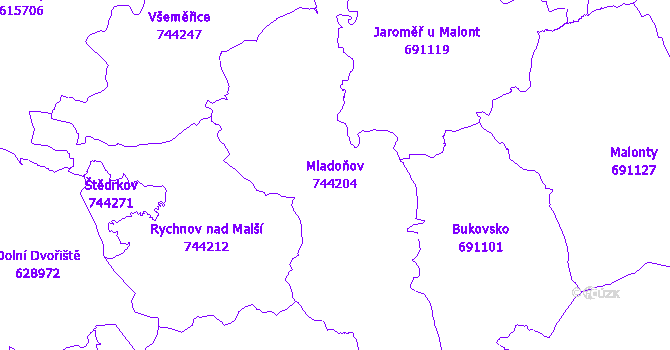 Katastrální mapa Mladoňov - přehledová mapa katastrálního území