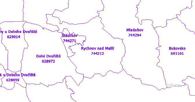 Katastrální mapa Rychnov nad Malší - přehledová mapa katastrálního území