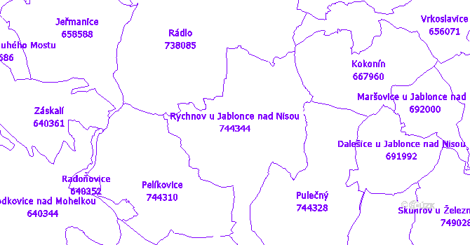 Katastrální mapa Rychnov u Jablonce nad Nisou - přehledová mapa katastrálního území