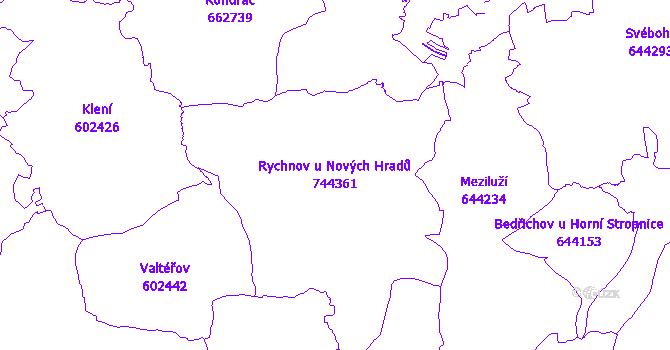 Katastrální mapa Rychnov u Nových Hradů - přehledová mapa katastrálního území