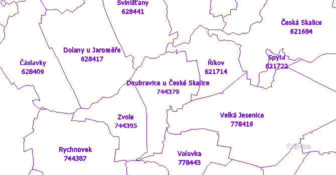 Katastrální mapa Doubravice u České Skalice - přehledová mapa katastrálního území