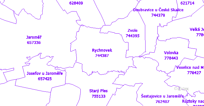 Katastrální mapa Rychnovek - přehledová mapa katastrálního území