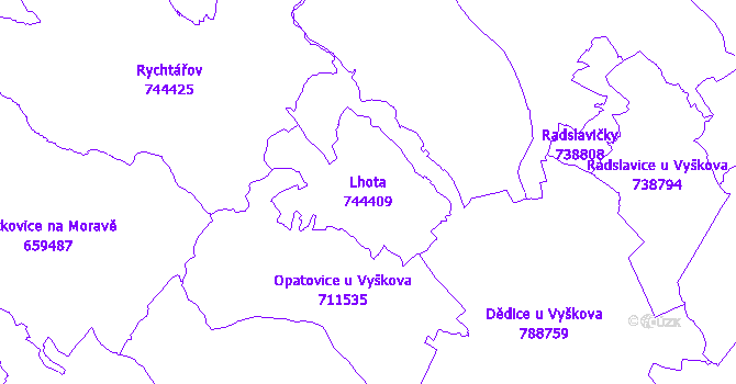 Katastrální mapa Lhota - přehledová mapa katastrálního území