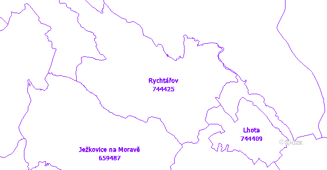 Katastrální mapa Rychtářov - přehledová mapa katastrálního území