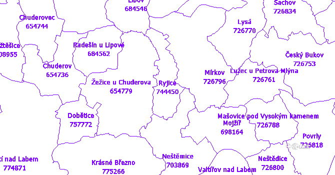Katastrální mapa Ryjice - přehledová mapa katastrálního území