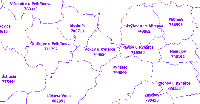 Katastrální mapa Vokov u Rynárce - přehledová mapa katastrálního území