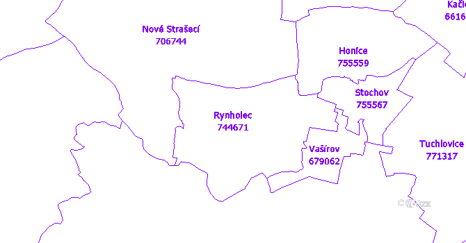 Katastrální mapa Rynholec - přehledová mapa katastrálního území
