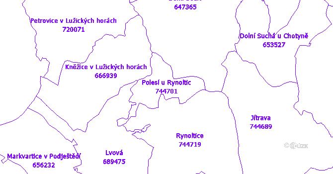 Katastrální mapa Polesí u Rynoltic - přehledová mapa katastrálního území