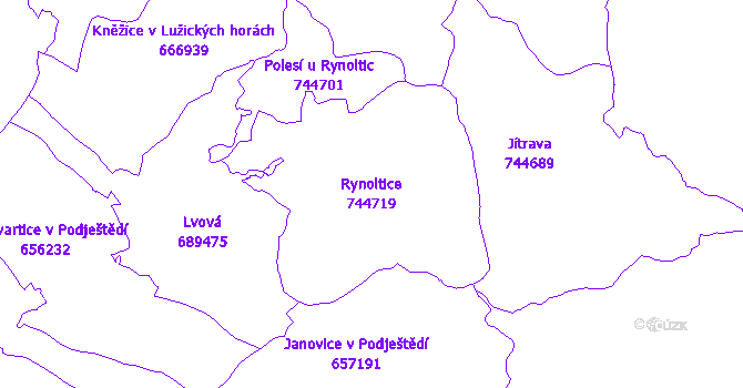 Katastrální mapa Rynoltice - přehledová mapa katastrálního území