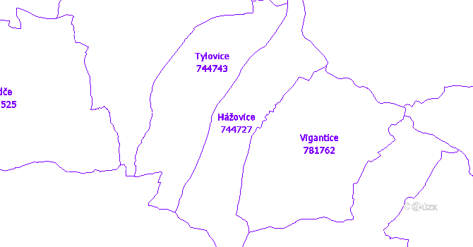 Katastrální mapa Hážovice - přehledová mapa katastrálního území