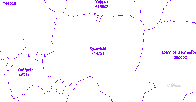Katastrální mapa Ryžoviště - přehledová mapa katastrálního území