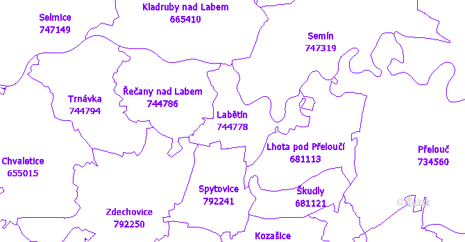 Katastrální mapa Labětín - přehledová mapa katastrálního území