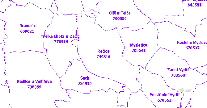 Katastrální mapa Řečice - přehledová mapa katastrálního území