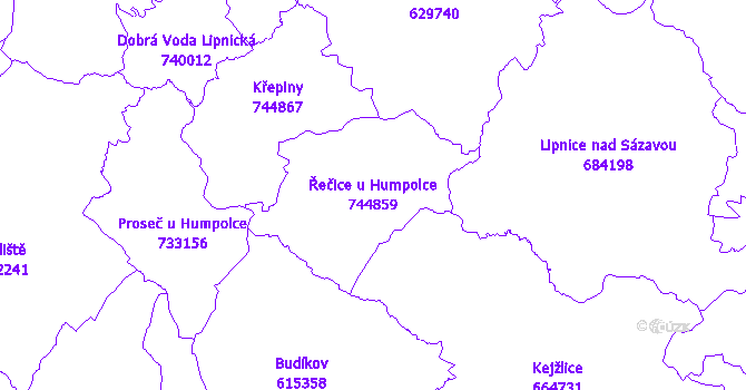 Katastrální mapa Řečice u Humpolce - přehledová mapa katastrálního území