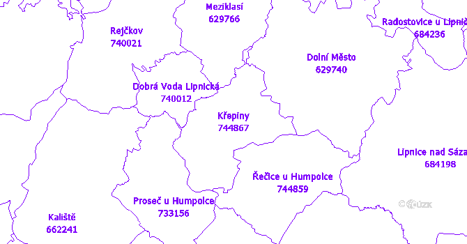 Katastrální mapa Křepiny - přehledová mapa katastrálního území