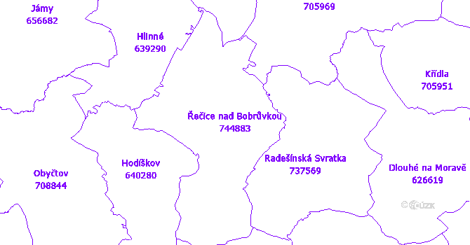 Katastrální mapa Řečice nad Bobrůvkou - přehledová mapa katastrálního území