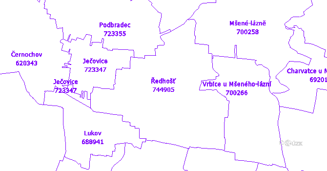 Katastrální mapa Ředhošť - přehledová mapa katastrálního území