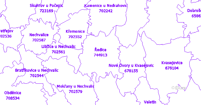 Katastrální mapa Ředice - přehledová mapa katastrálního území