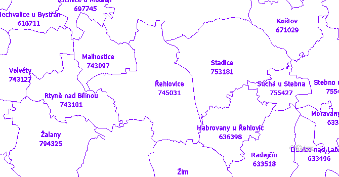 Katastrální mapa Řehlovice - přehledová mapa katastrálního území