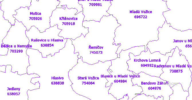 Katastrální mapa Řemíčov - přehledová mapa katastrálního území