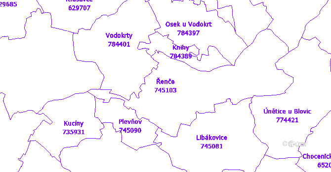 Katastrální mapa Řenče - přehledová mapa katastrálního území