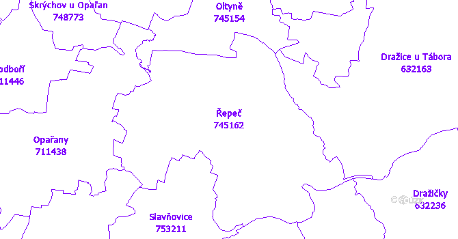 Katastrální mapa Řepeč - přehledová mapa katastrálního území