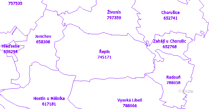 Katastrální mapa Řepín - přehledová mapa katastrálního území