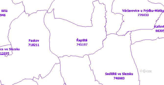 Katastrální mapa Řepiště - přehledová mapa katastrálního území