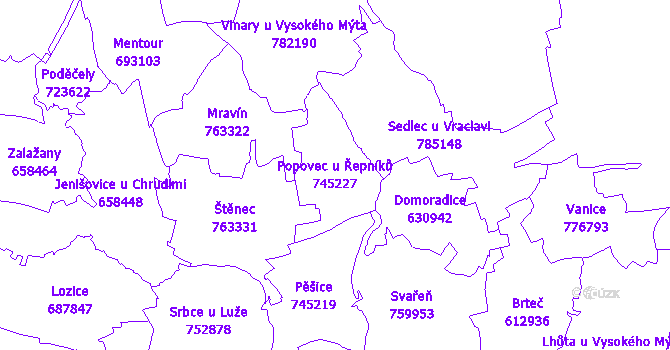 Katastrální mapa Popovec u Řepníků