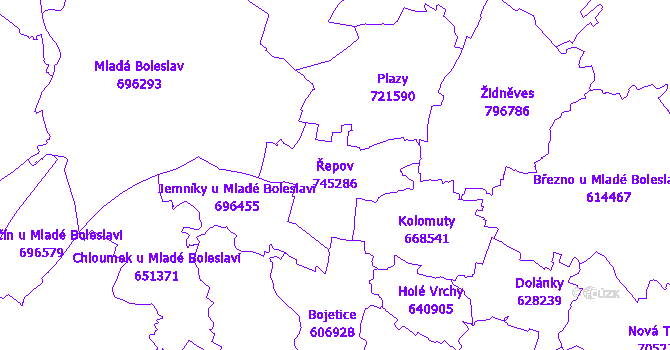 Katastrální mapa Řepov - přehledová mapa katastrálního území