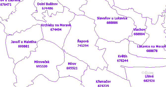 Katastrální mapa Řepová - přehledová mapa katastrálního území