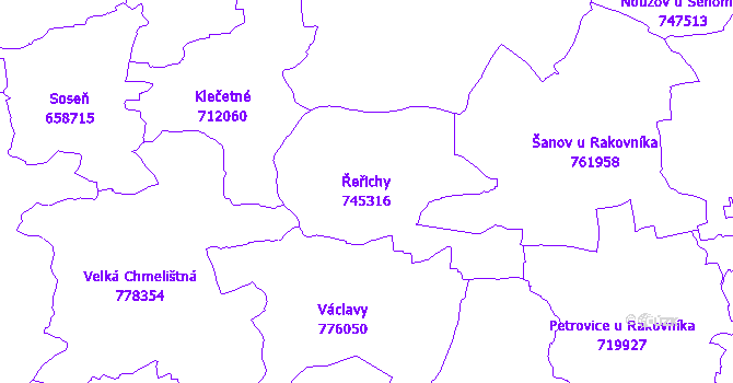Katastrální mapa Řeřichy - přehledová mapa katastrálního území