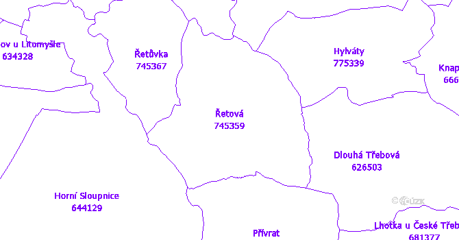 Katastrální mapa Řetová